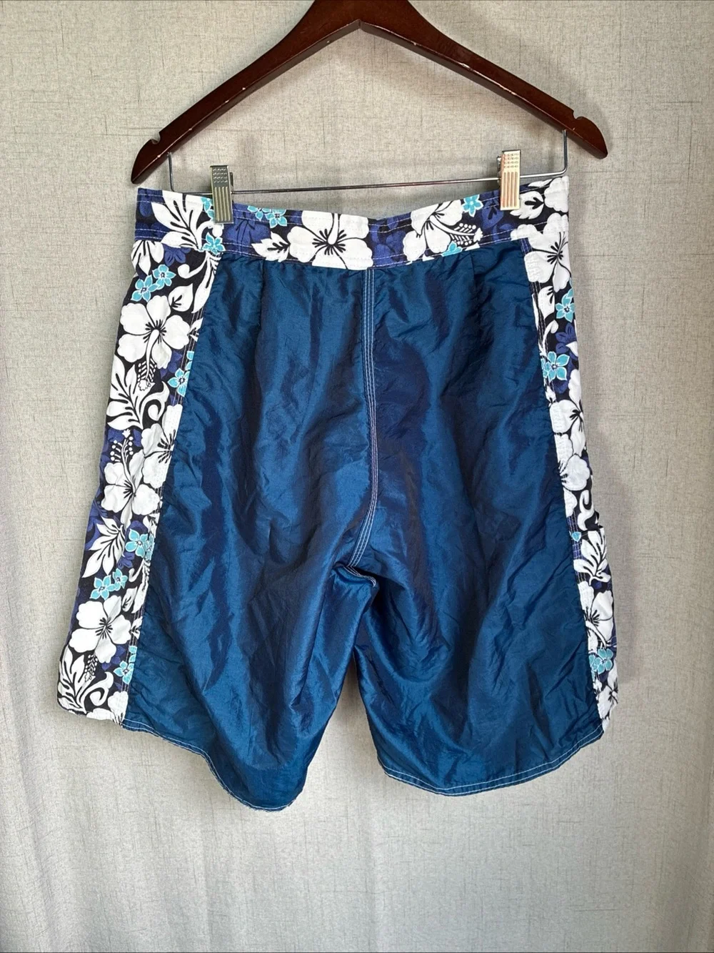 Mens Blue Hawaiian Boardshorts 34 Y2K Surf Swim Drawstring Trunks Vintage 31 S M